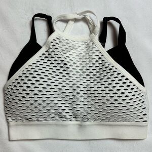 Vesi Star black and white mesh sports bra with crisscross back